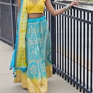 Elegant Yellow and Blue Lehenga